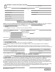 Document preview: Form DC-CV-015 Request to File Foreign Judgment - Maryland