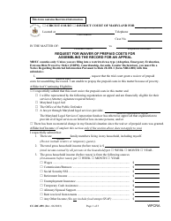 Document preview: Form CC-DC-091 Request for Waiver of Prepaid Costs for Assembling the Record for an Appeal - Maryland