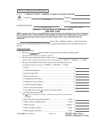 Document preview: Form CC-DC-089 Request for Waiver of Prepaid Costs - Maryland