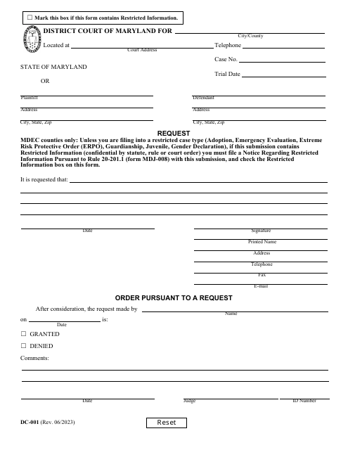 Form DC-001 Request - Maryland