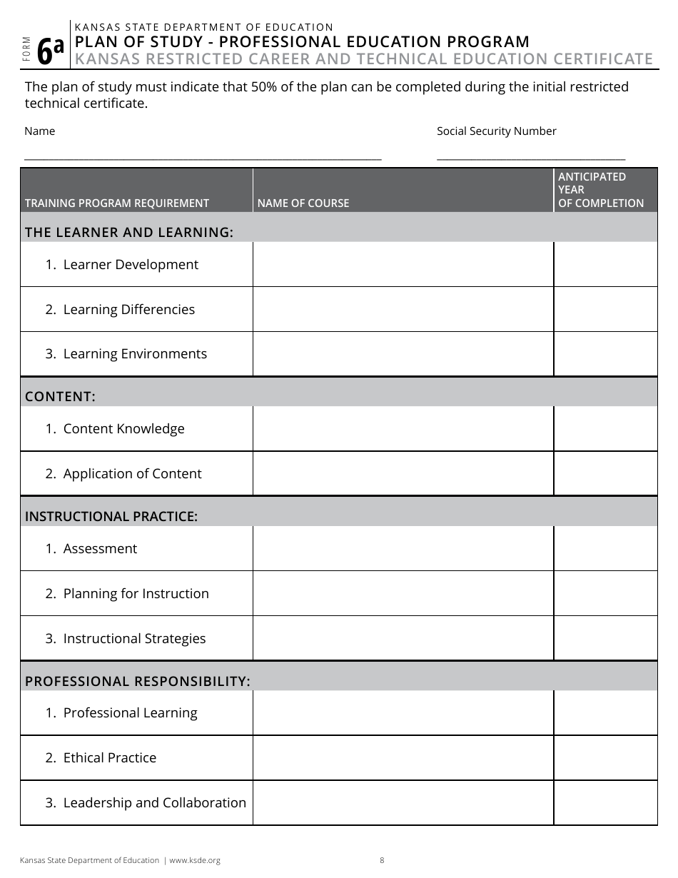 Form 6A Application for Kansas Restricted Career and Technical Education Certificate - Kansas, Page 10