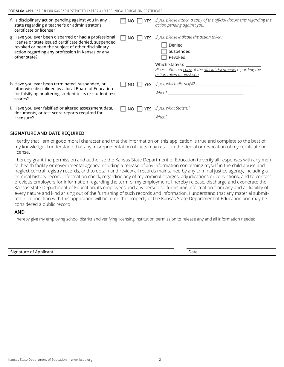 Form 6A Download Fillable PDF or Fill Online Application for Kansas ...