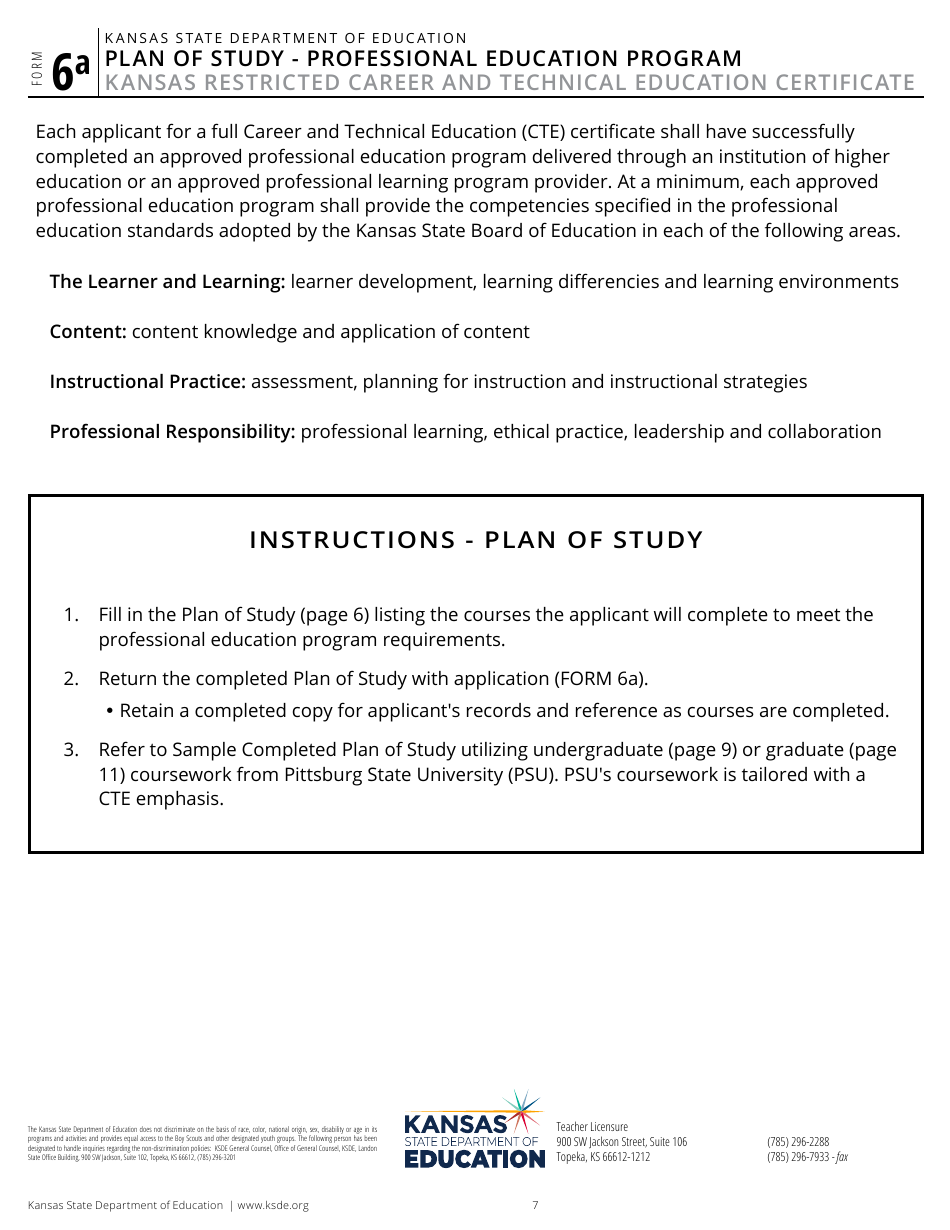 Form 6A Application for Kansas Restricted Career and Technical Education Certificate - Kansas, Page 9