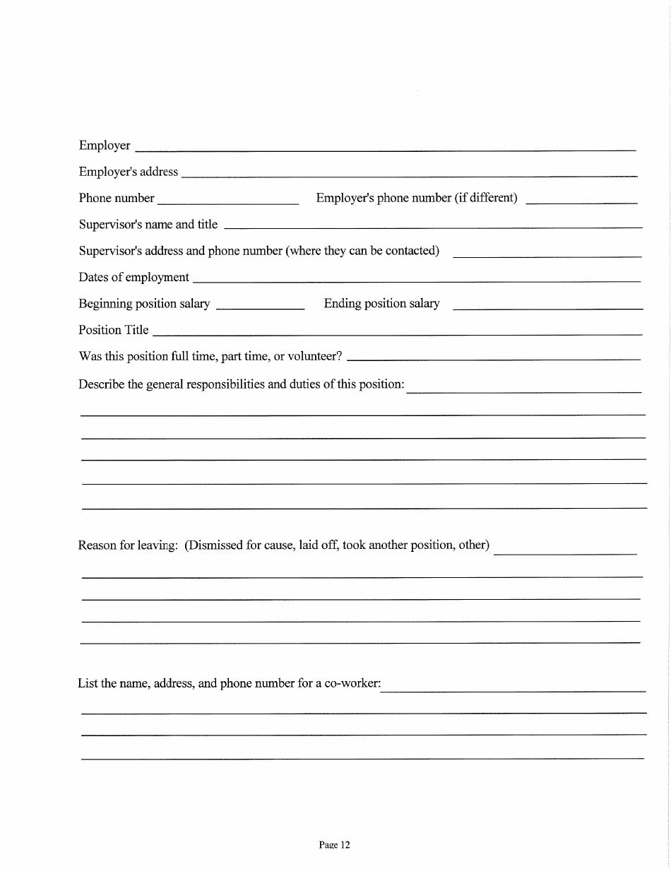Judicial  Gubernatorial Background Information Form - Kansas, Page 12