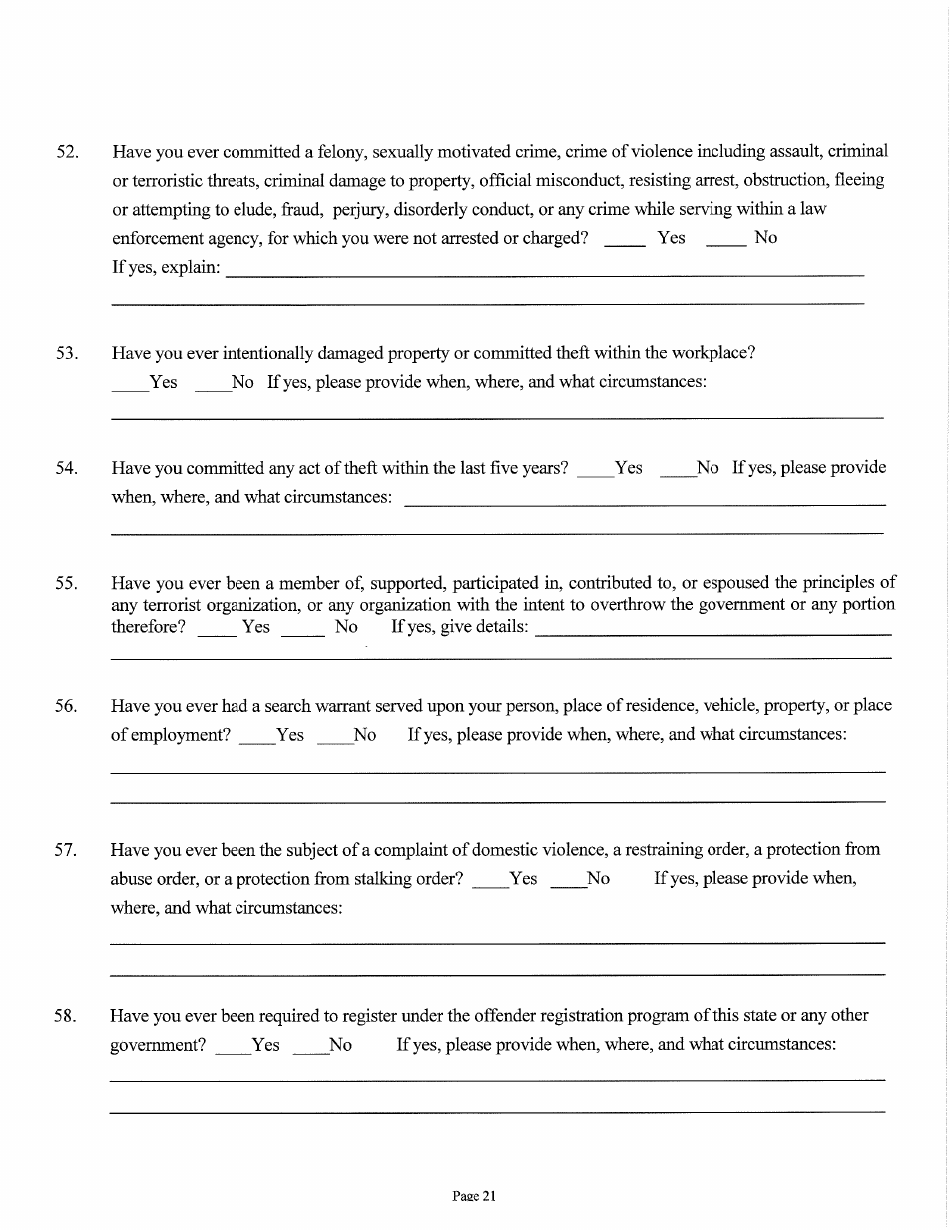 Judicial  Gubernatorial Background Information Form - Kansas, Page 21