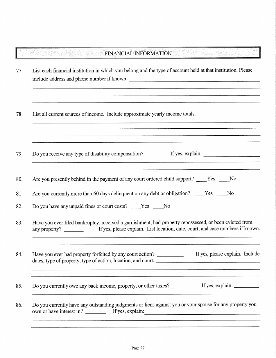 Judicial  Gubernatorial Background Information Form - Kansas, Page 27