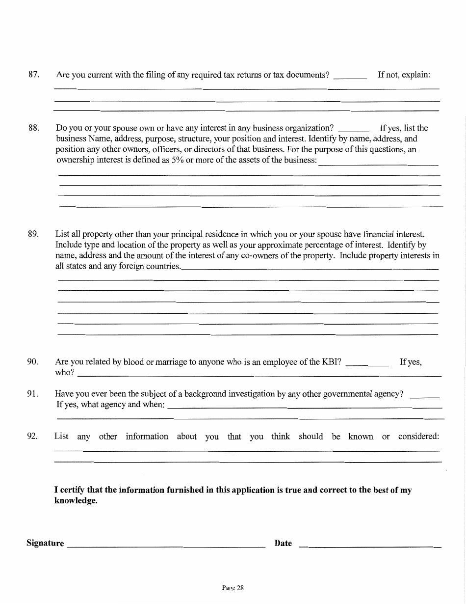 Judicial  Gubernatorial Background Information Form - Kansas, Page 28