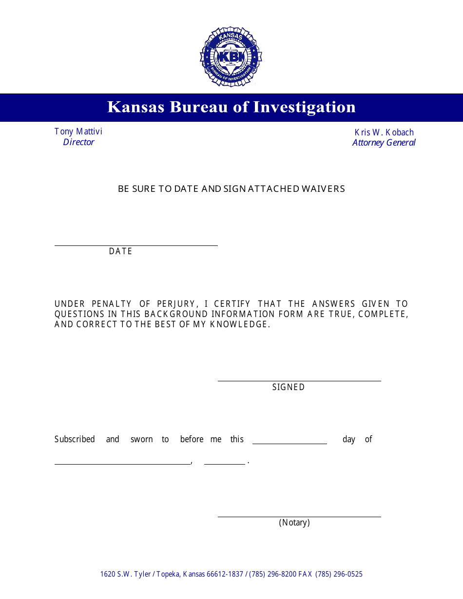 Judicial  Gubernatorial Background Information Form - Kansas, Page 29
