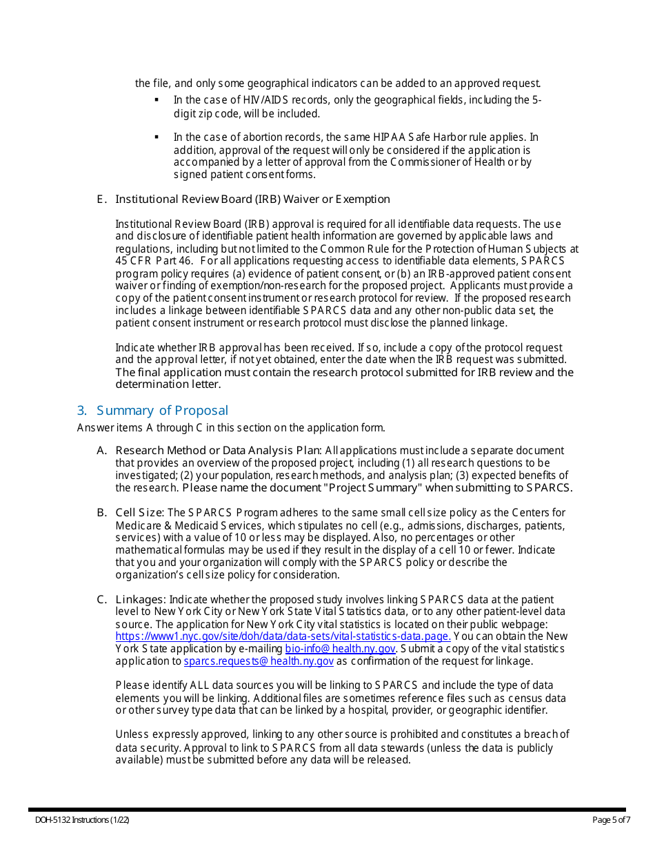 Instructions for Form DOH-5132 Limited and Identifiable Data Request Form - New York, Page 6