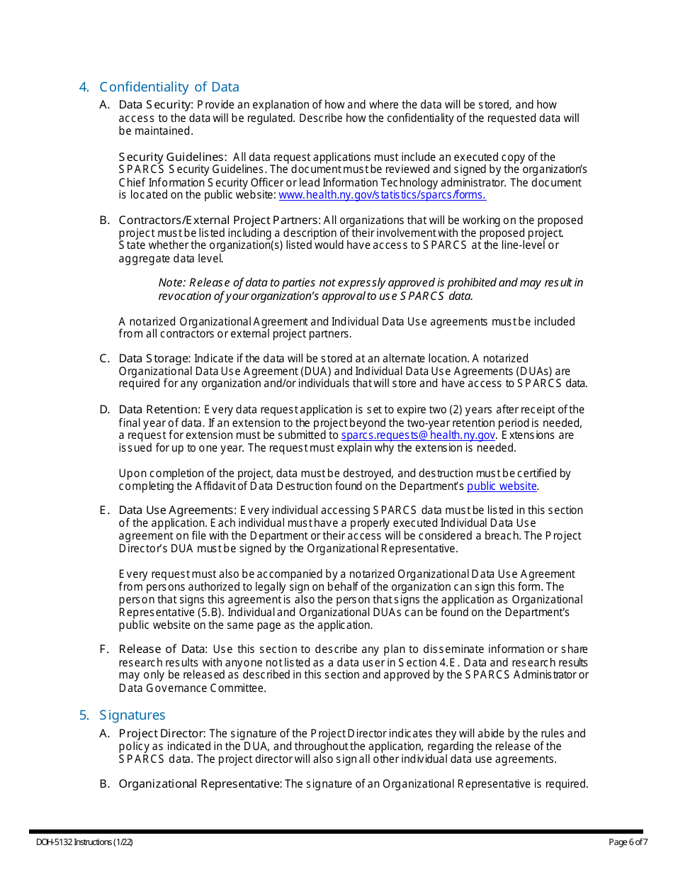 Instructions for Form DOH-5132 Limited and Identifiable Data Request Form - New York, Page 7