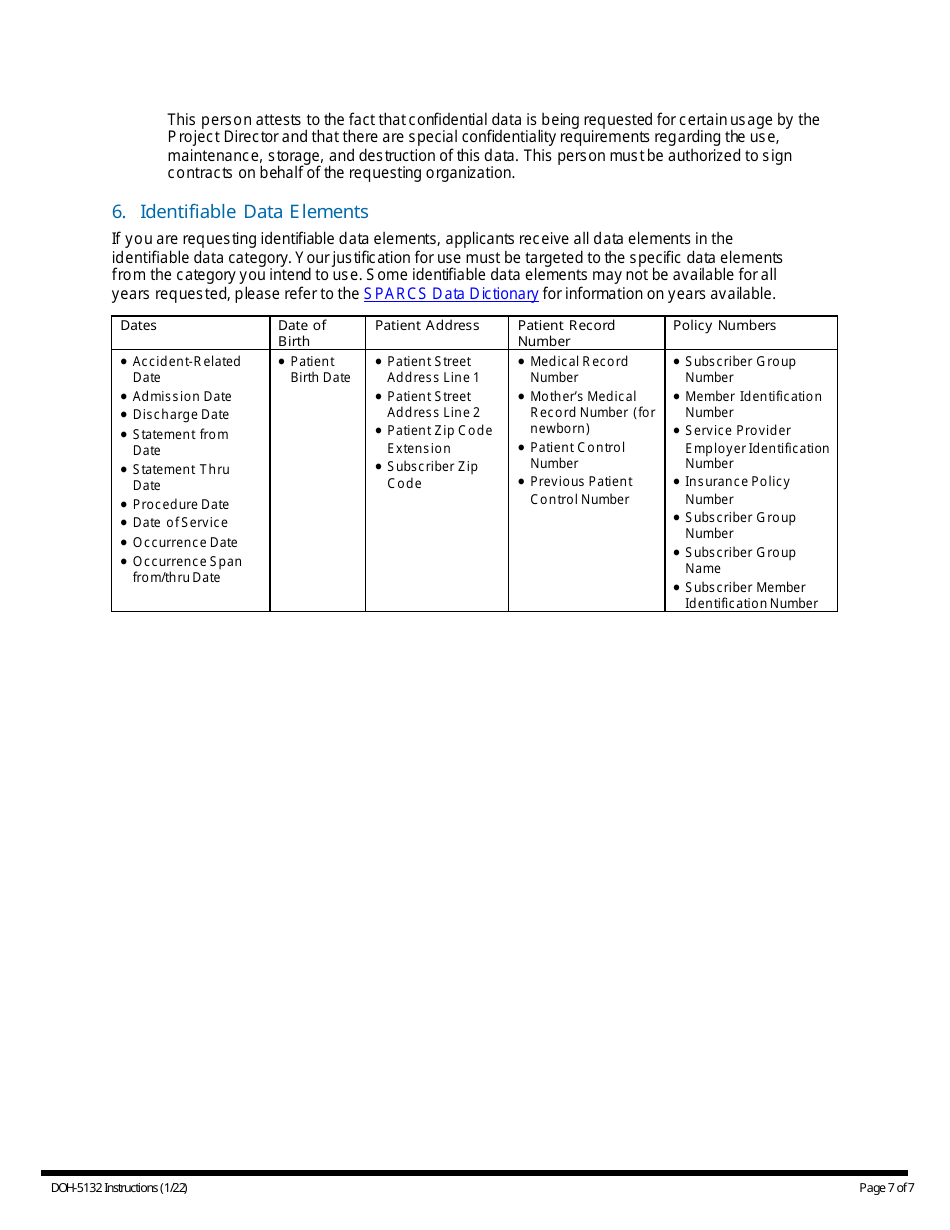 Instructions for Form DOH-5132 Limited and Identifiable Data Request Form - New York, Page 8