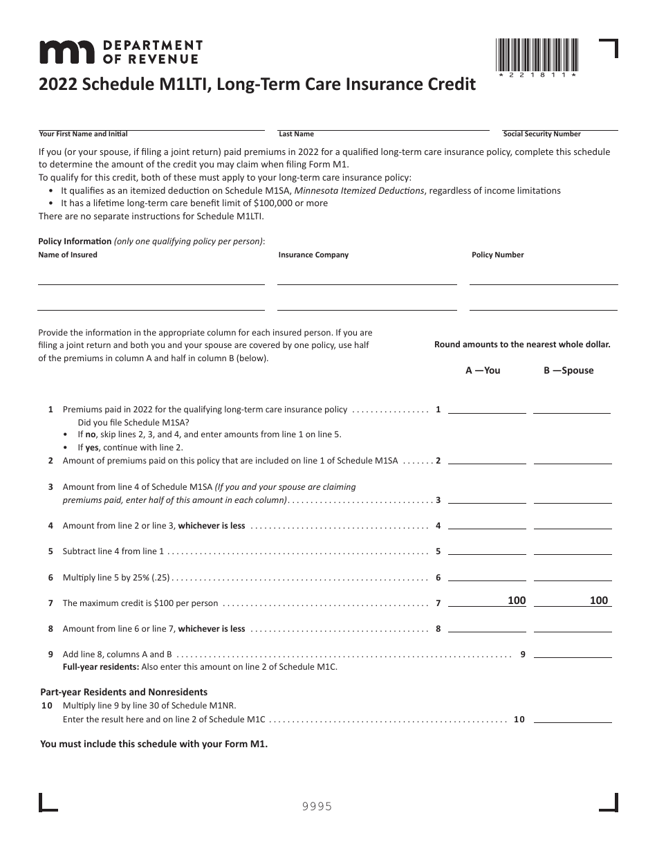 Schedule M1LTI Long-Term Care Insurance Credit - Minnesota, Page 1