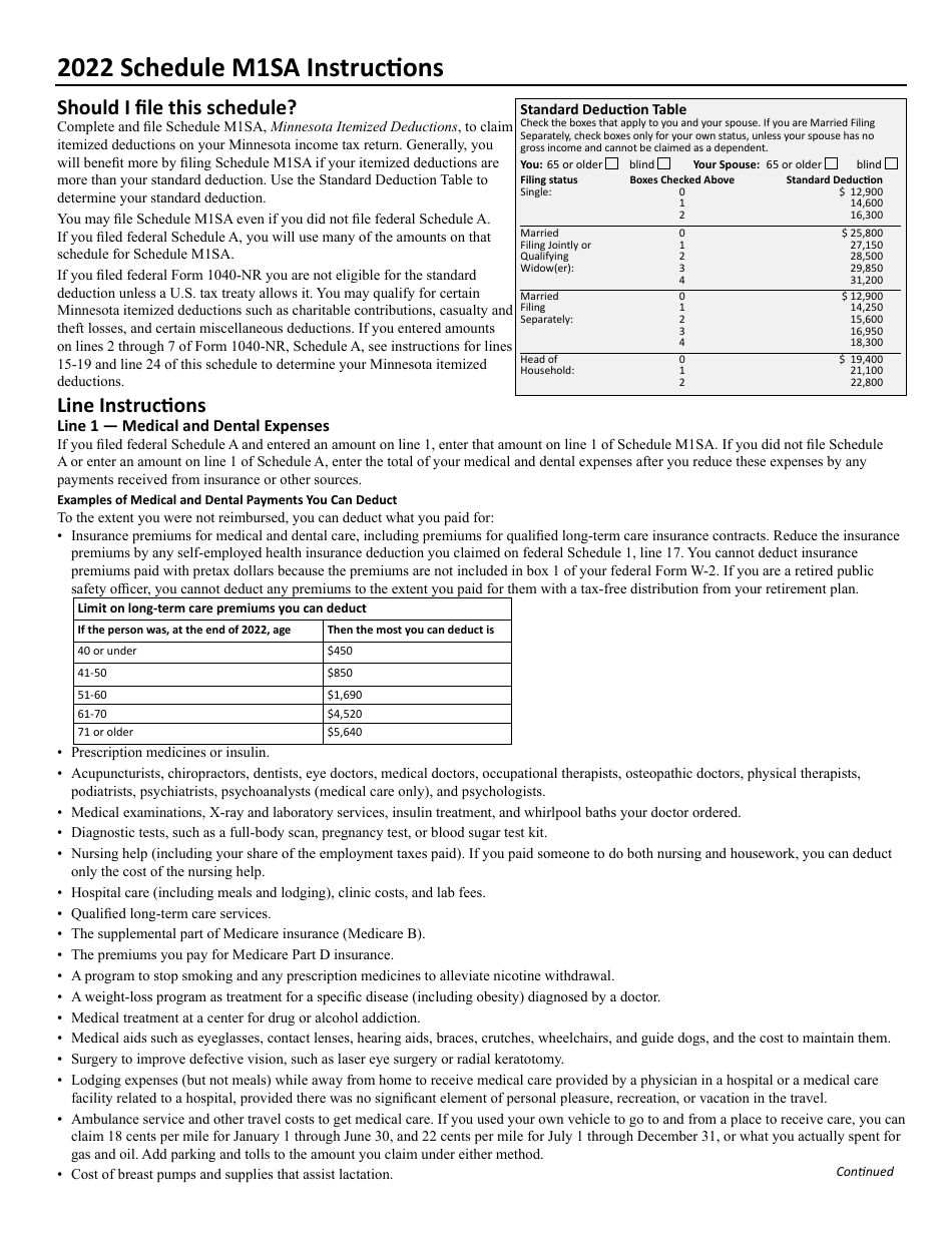 Schedule M1SA Minnesota Itemized Deductions - Minnesota, Page 2