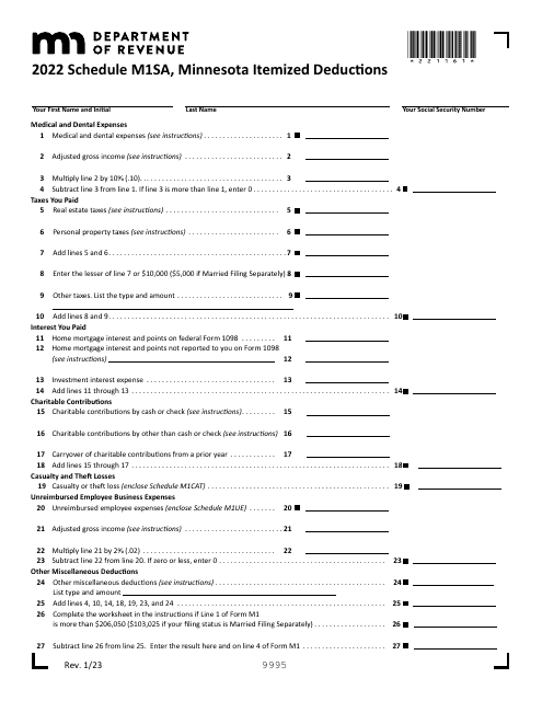 Schedule M1SA 2022 Printable Pdf
