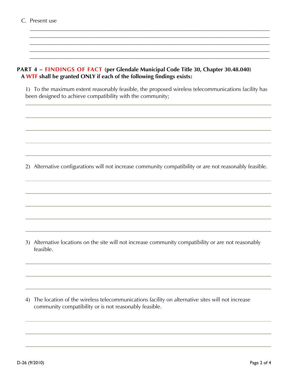 Form D-26 Wireless Telecommunication Facilities (Wtf) - CIty of Glendale, California, Page 2