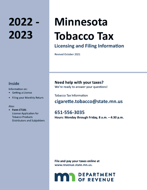 License Application for Tobacco Products Distributors and Subjobbers - Minnesota, 2023