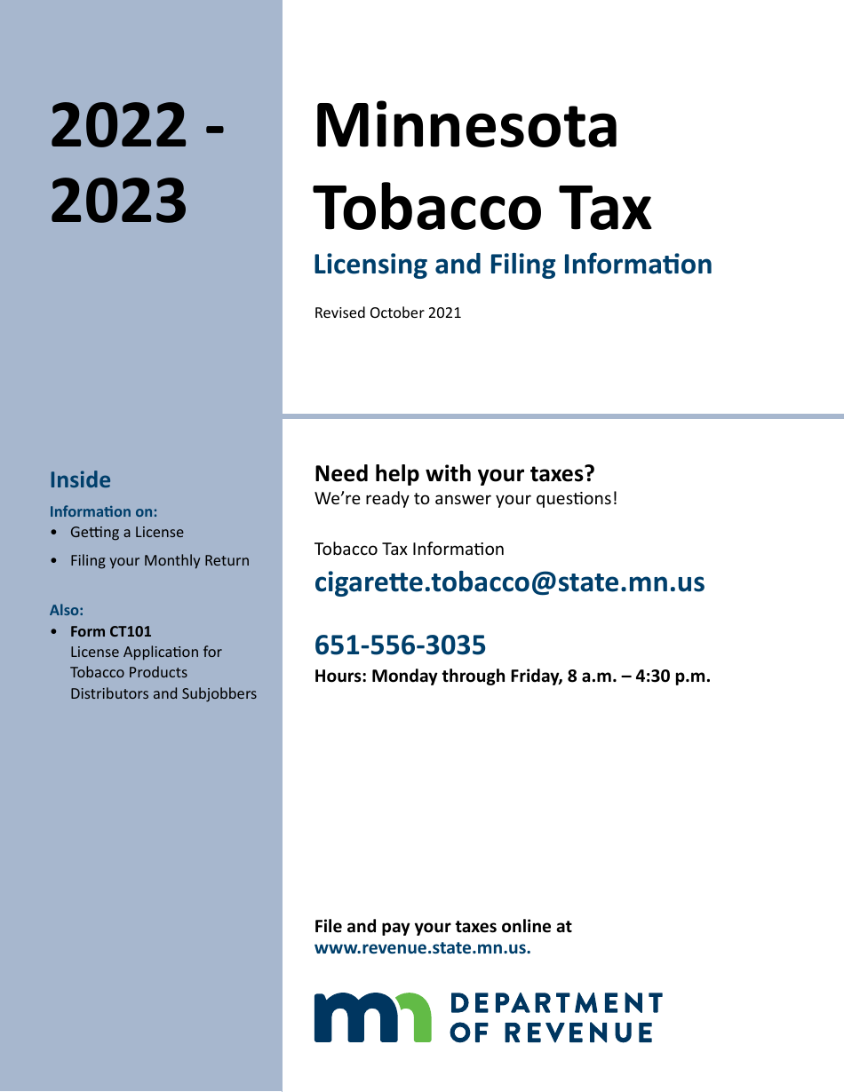 2023 Minnesota License Application for Tobacco Products Distributors and Subjobbers Fill Out