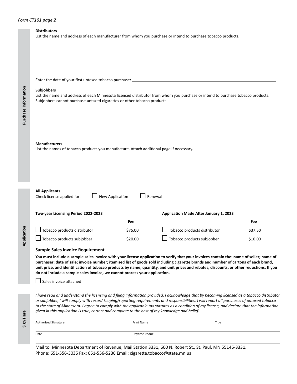 2023 Minnesota License Application for Tobacco Products Distributors ...