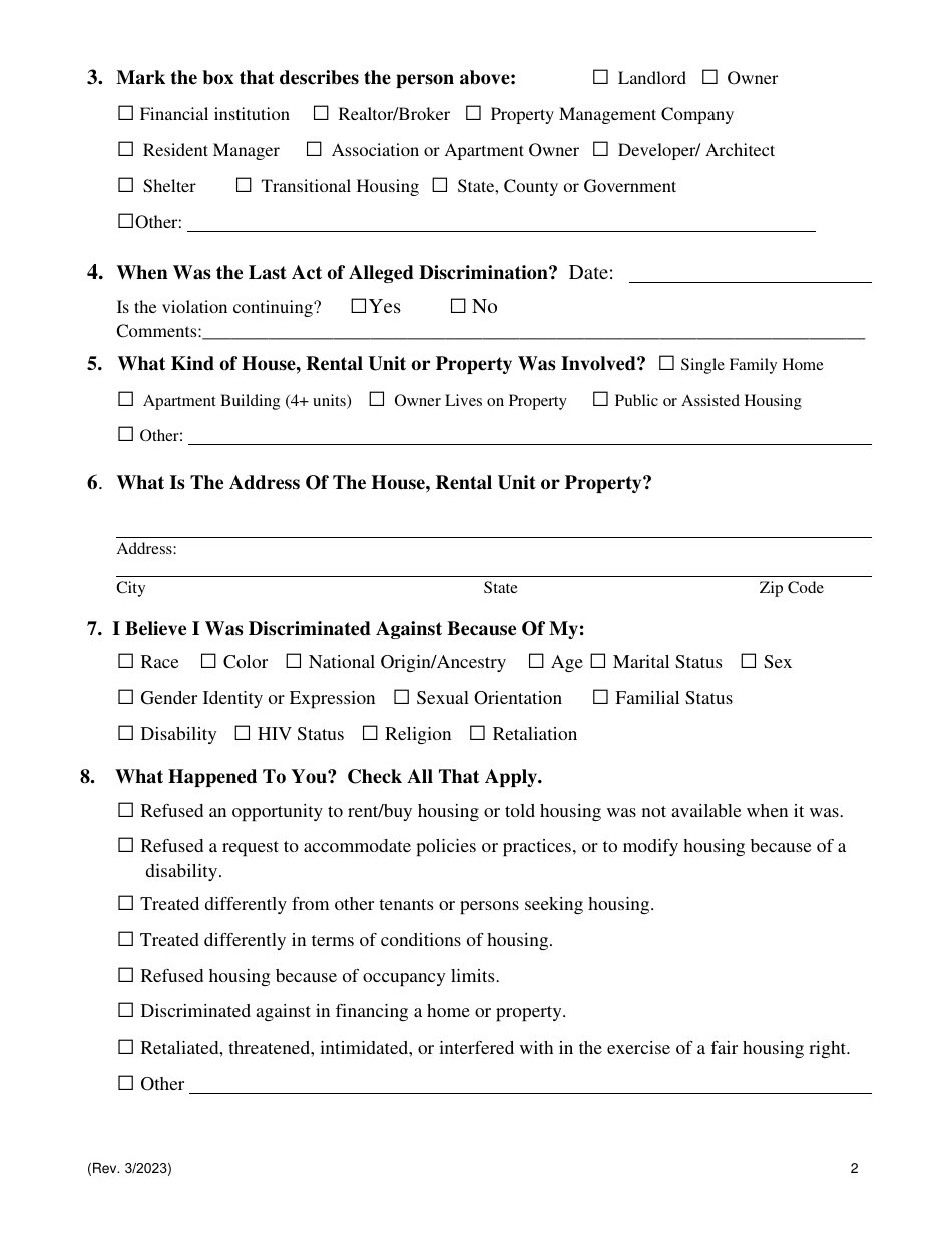 Pre-complaint Questionnaire - Real Property Transactions - Hawaii, Page 4