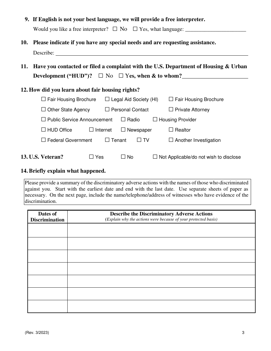 Pre-complaint Questionnaire - Real Property Transactions - Hawaii, Page 5