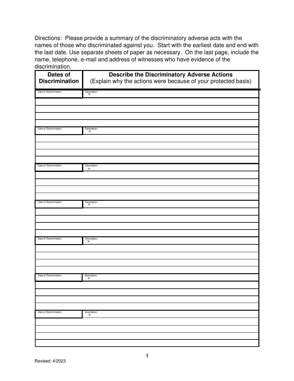Pre-complaint Questionnaire - Public Accommodations / Access to State and State Funded Services - Hawaii, Page 5