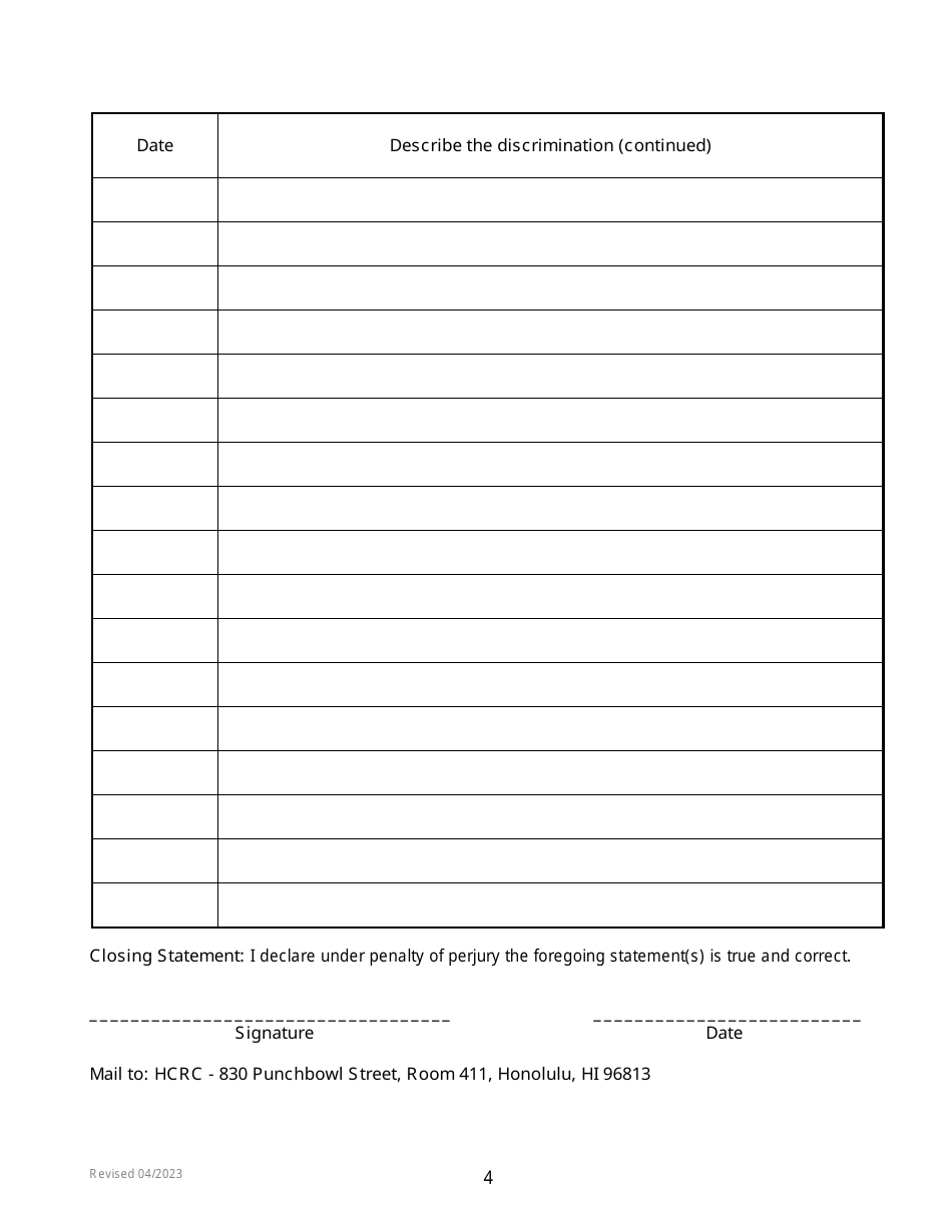 Pre-complaint Questionnaire - Employment - Hawaii, Page 6