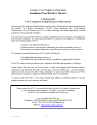 Document preview: Pre-complaint Questionnaire - Employment - Hawaii