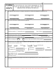 Document preview: Form 4025 Request for a Waiver for Observation or Monitor Well(S) - Nevada