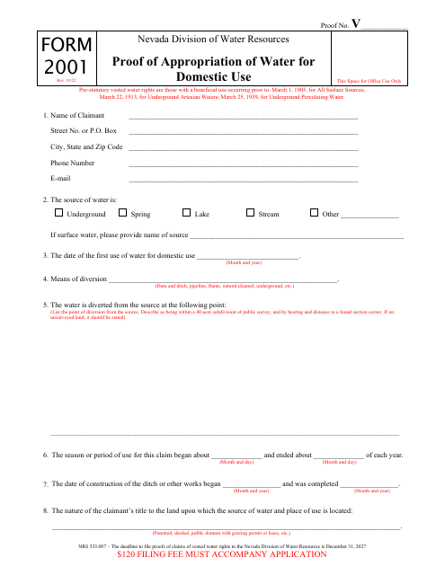 Form 2001  Printable Pdf