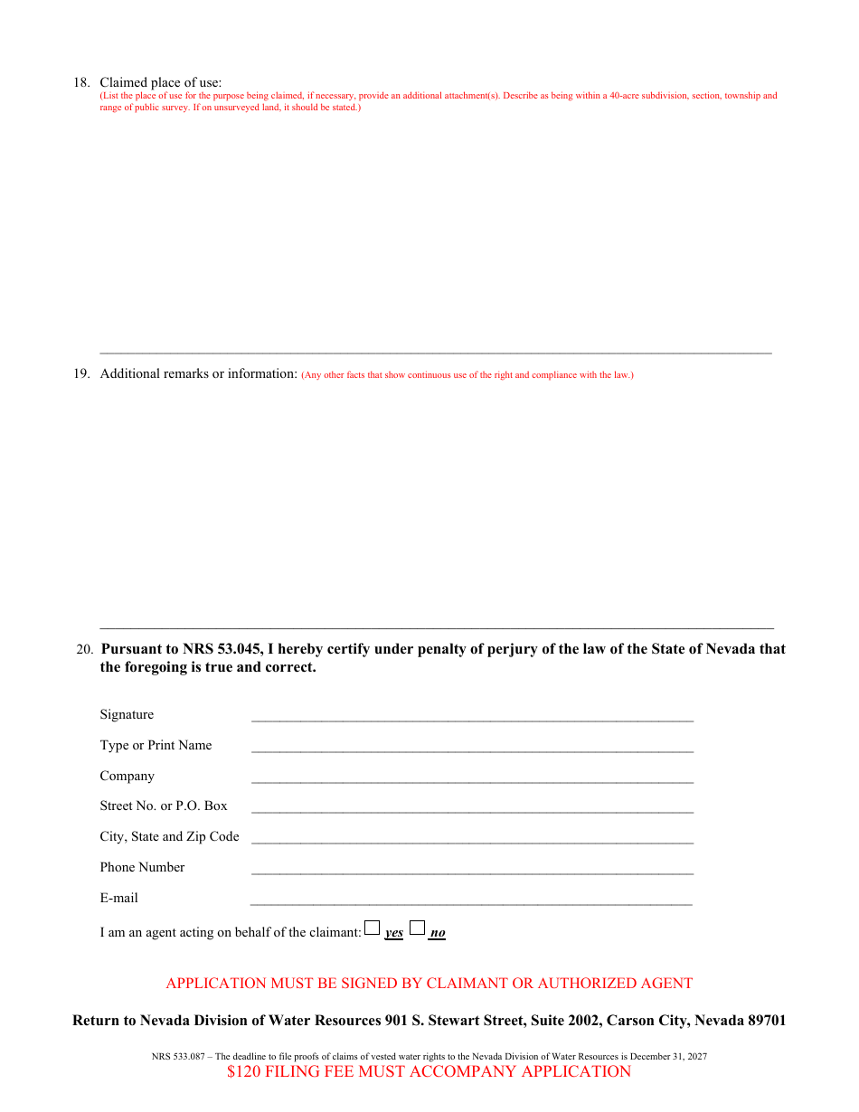 Form 2001 Proof of Appropriation of Water for Domestic Use - Nevada, Page 3