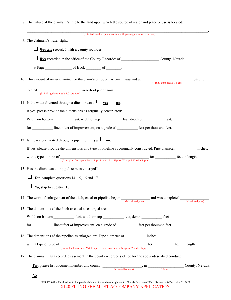 Form 2005 Proof of Appropriation of Water for Mining and Milling, Industrial, Commercial and Other Uses - Nevada, Page 2
