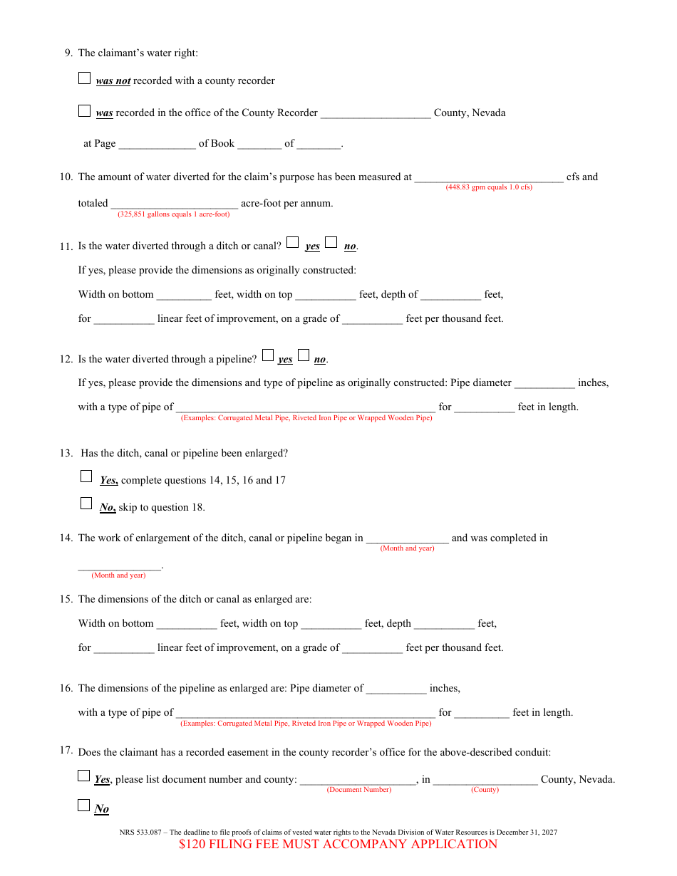 Form 2003 Proof of Appropriation of Water for Municipal and Quasi-Municipal Uses - Nevada, Page 2