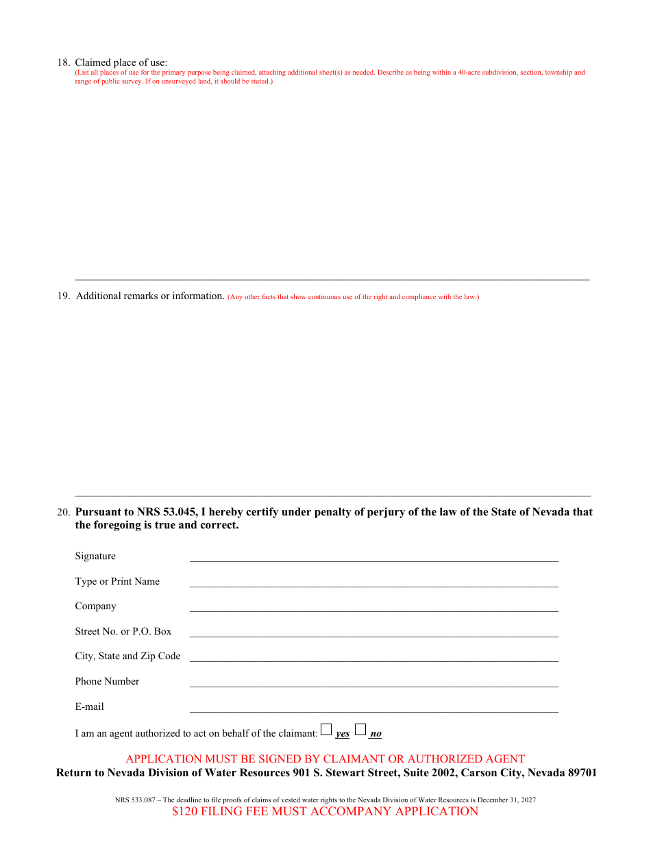 Form 2003 Proof of Appropriation of Water for Municipal and Quasi-Municipal Uses - Nevada, Page 3