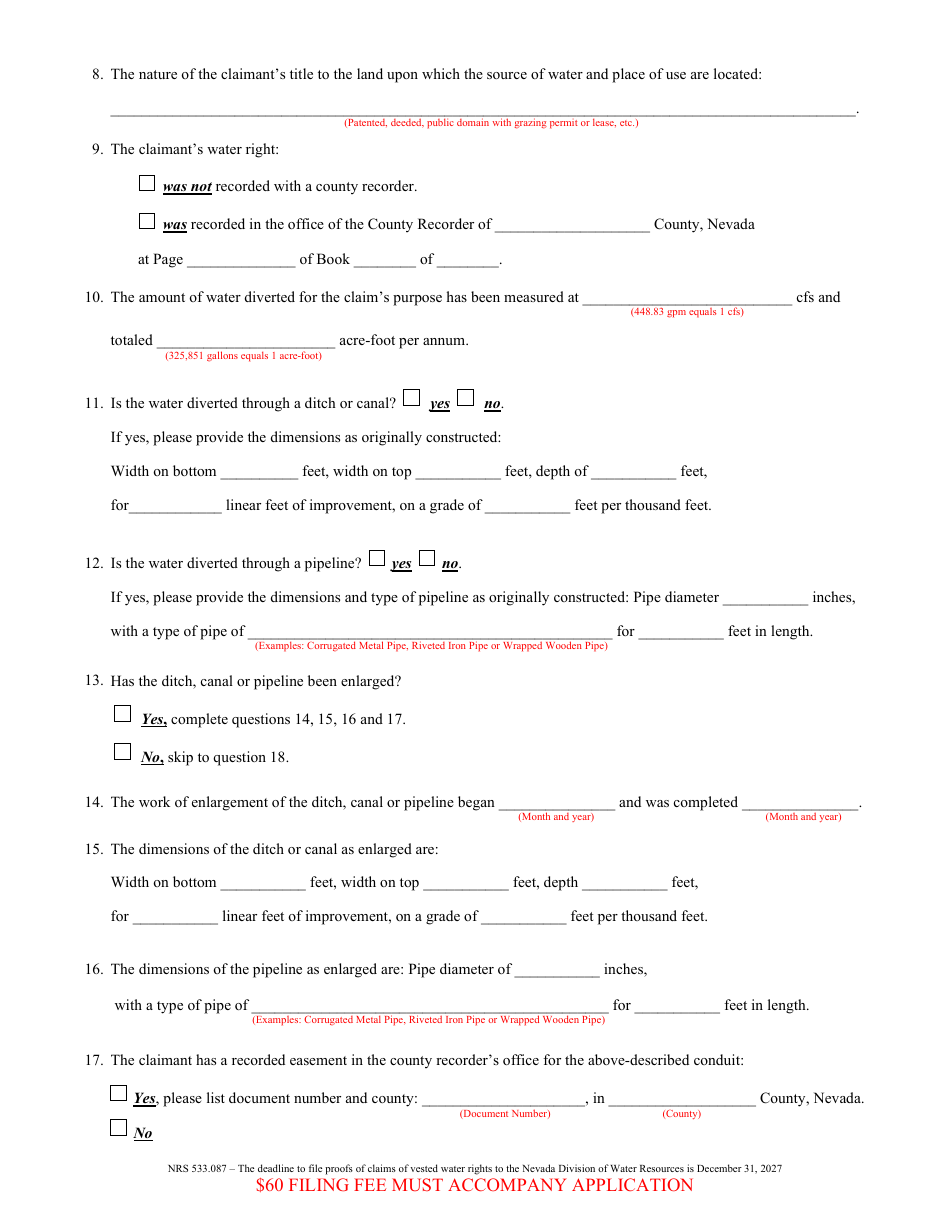 Form 2004 Proof of Appropriation of Water for Stockwater - Nevada, Page 2