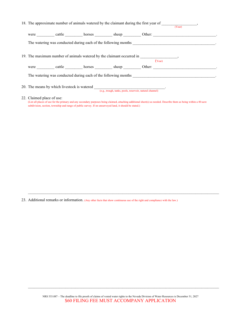 Form 2004 Proof of Appropriation of Water for Stockwater - Nevada, Page 3