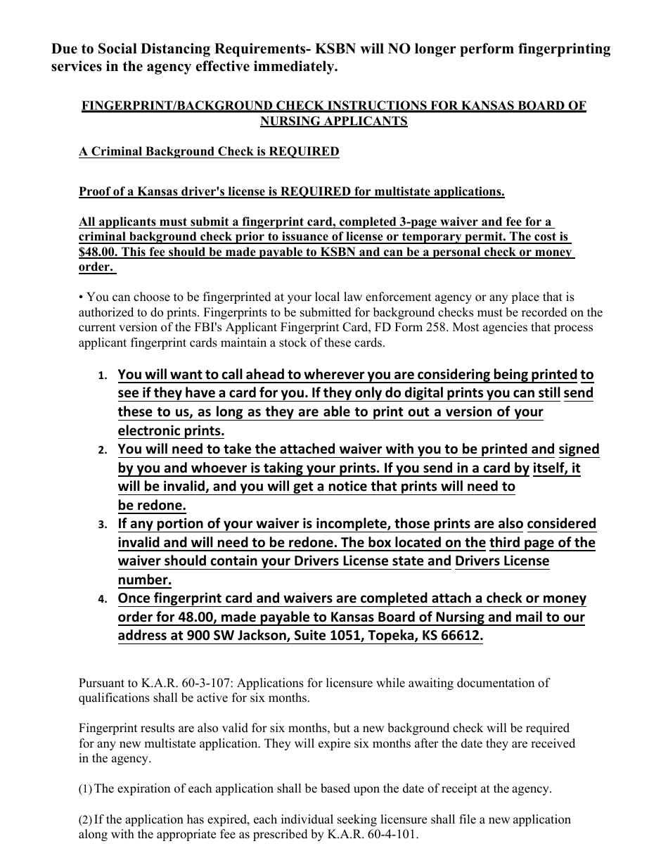 Waiver Agreement and Fbi Privacy Act Statement - Kansas, Page 1