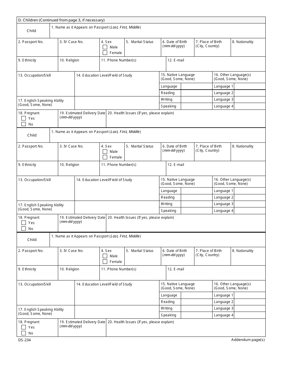 Form DS-234 Special Immigrant Visa Biodata Form, Page 5