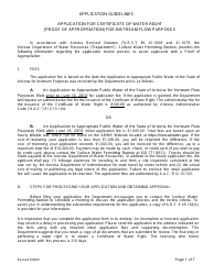 Document preview: Application for Certificate of Water Right (Proof of Appropriation) for Instream Flow Purposes - Arizona