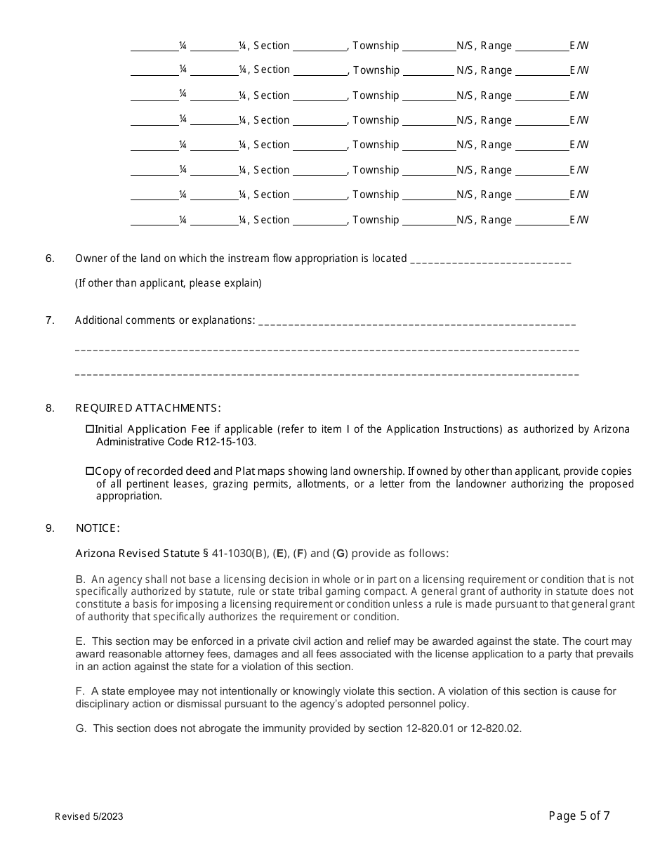 Application for Certificate of Water Right (Proof of Appropriation) for Instream Flow Purposes - Arizona, Page 5
