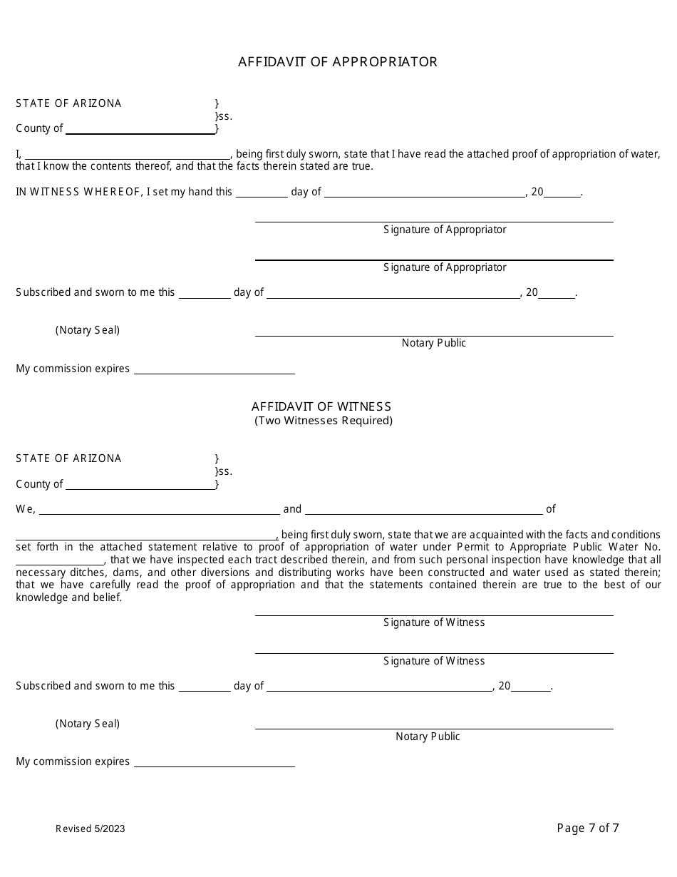Application for Certificate of Water Right (Proof of Appropriation) for Instream Flow Purposes - Arizona, Page 7