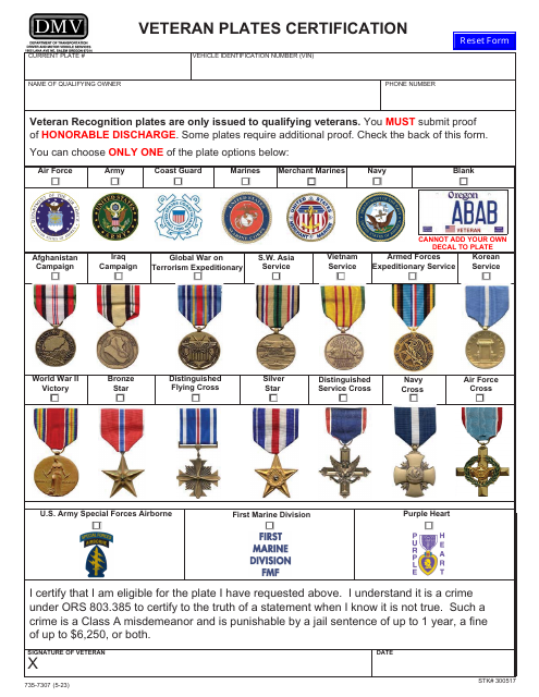 Form 735-7307  Printable Pdf