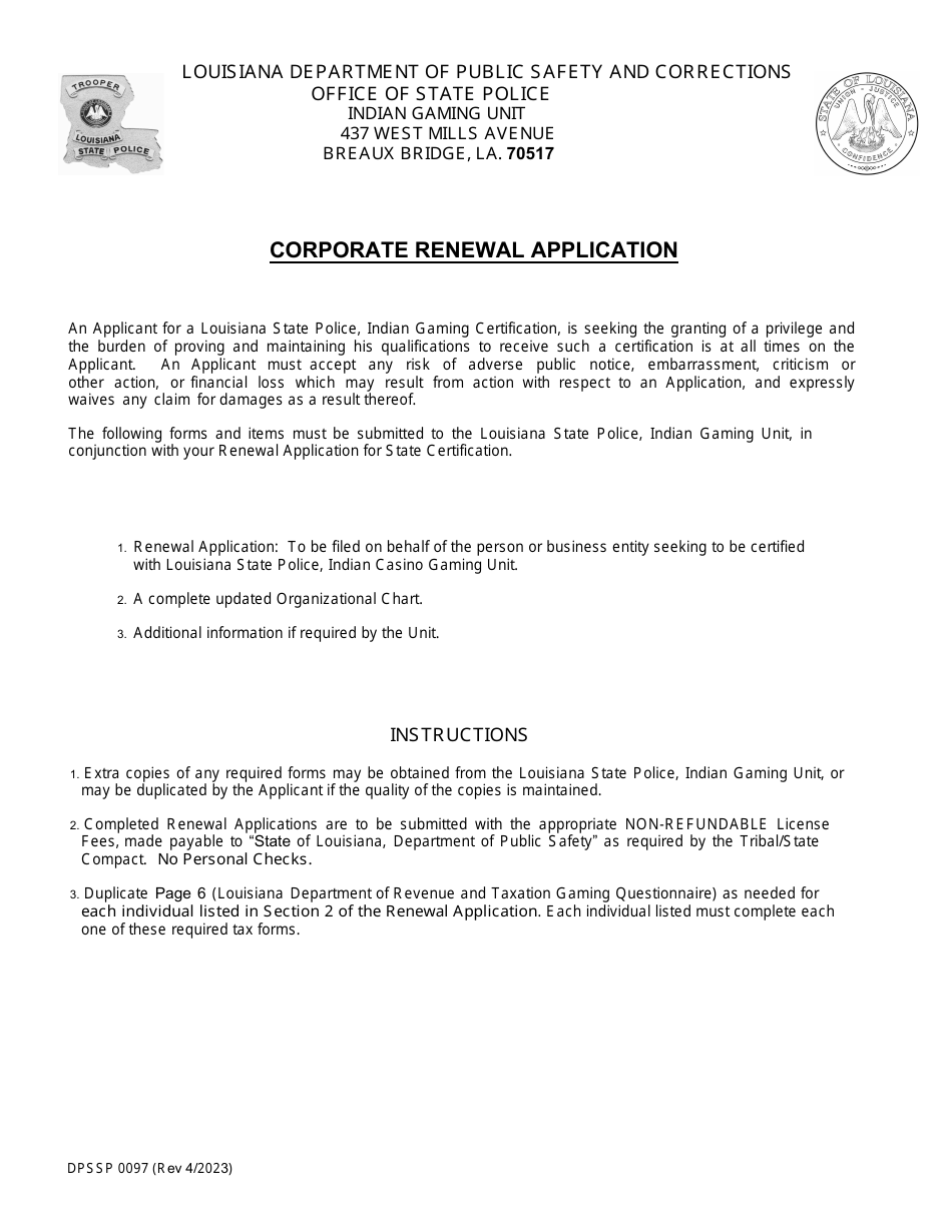 Form DPSSP0097 Renewal Application - Louisiana, Page 4