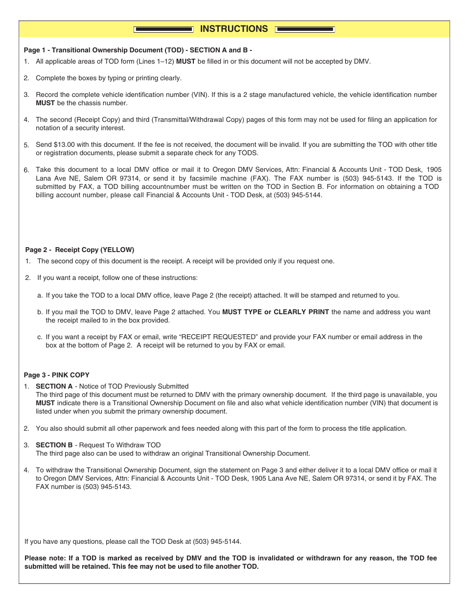 Form 735-227 Transitional Ownership Document (Tod) - Oregon, Page 4