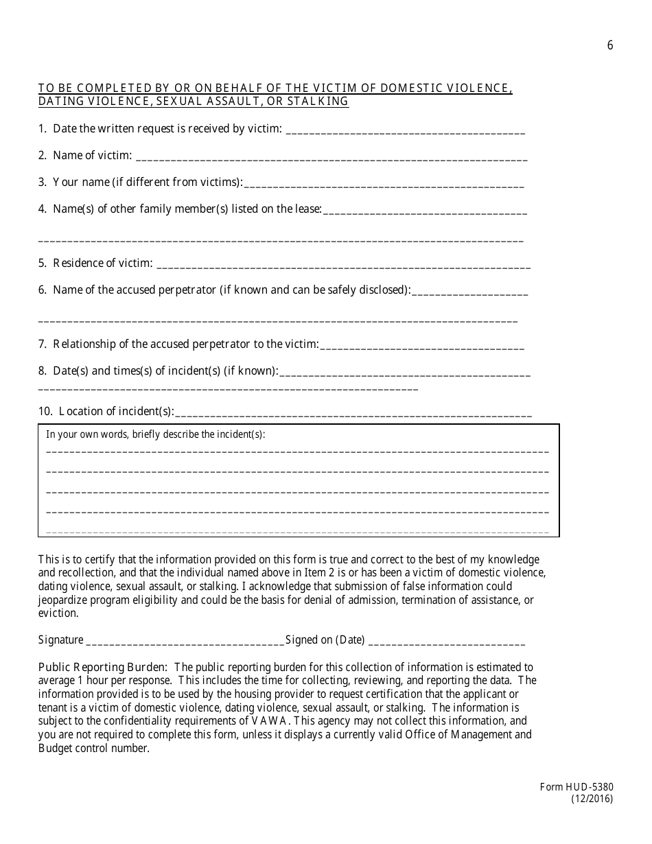 Form HUD-5380 Notice of Occupancy Rights Under the Violence Against Women Act - City of San Diego, California, Page 6