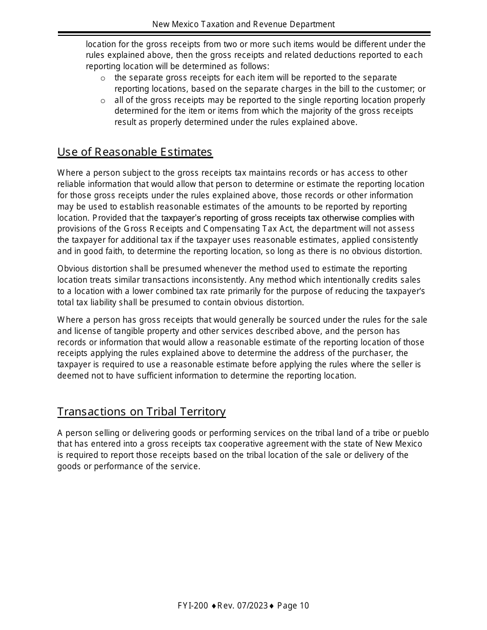 Instructions for Gross Receipts Reporting Location and the Appropriate Tax Rate - New Mexico, Page 10