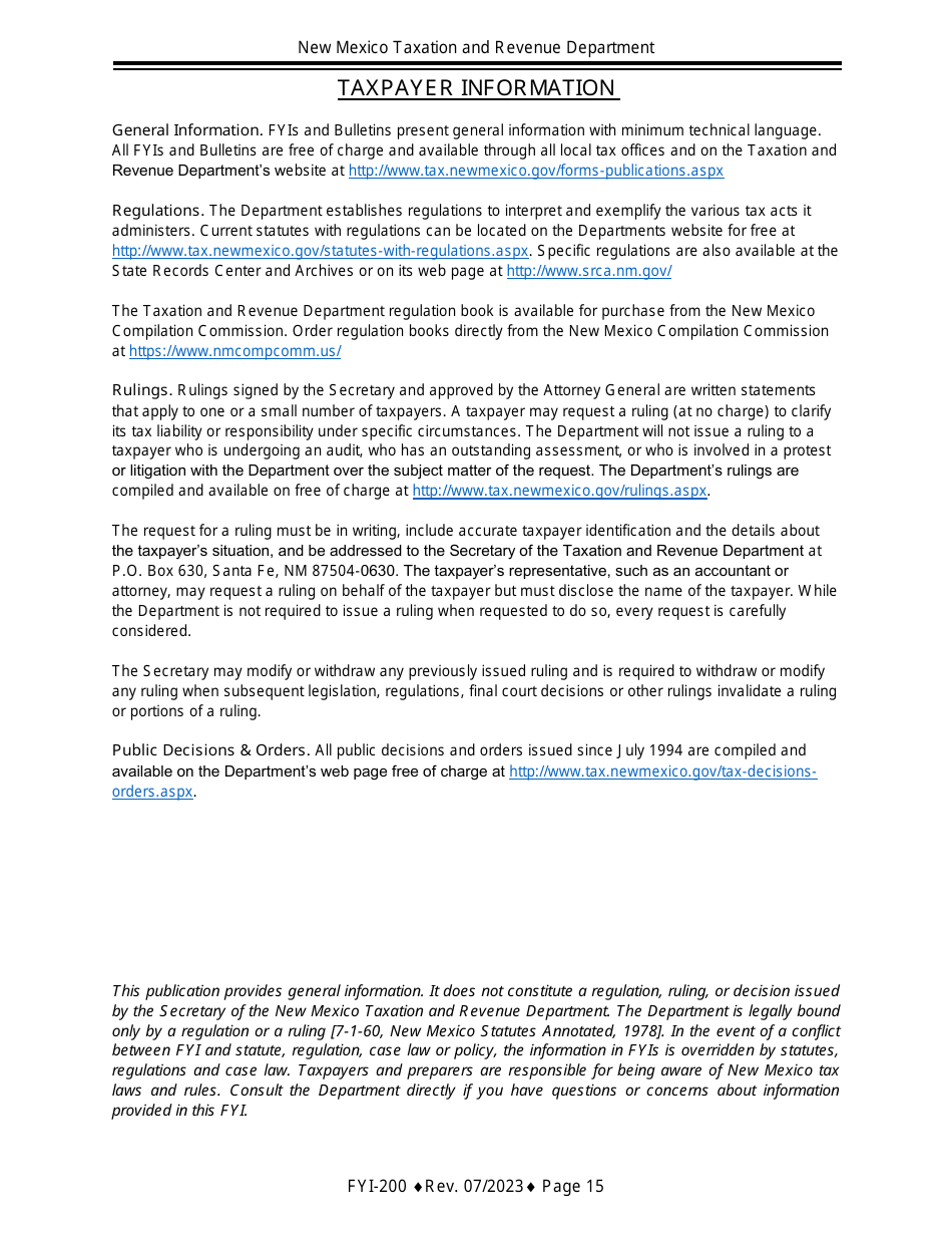 Instructions for Gross Receipts Reporting Location and the Appropriate Tax Rate - New Mexico, Page 15