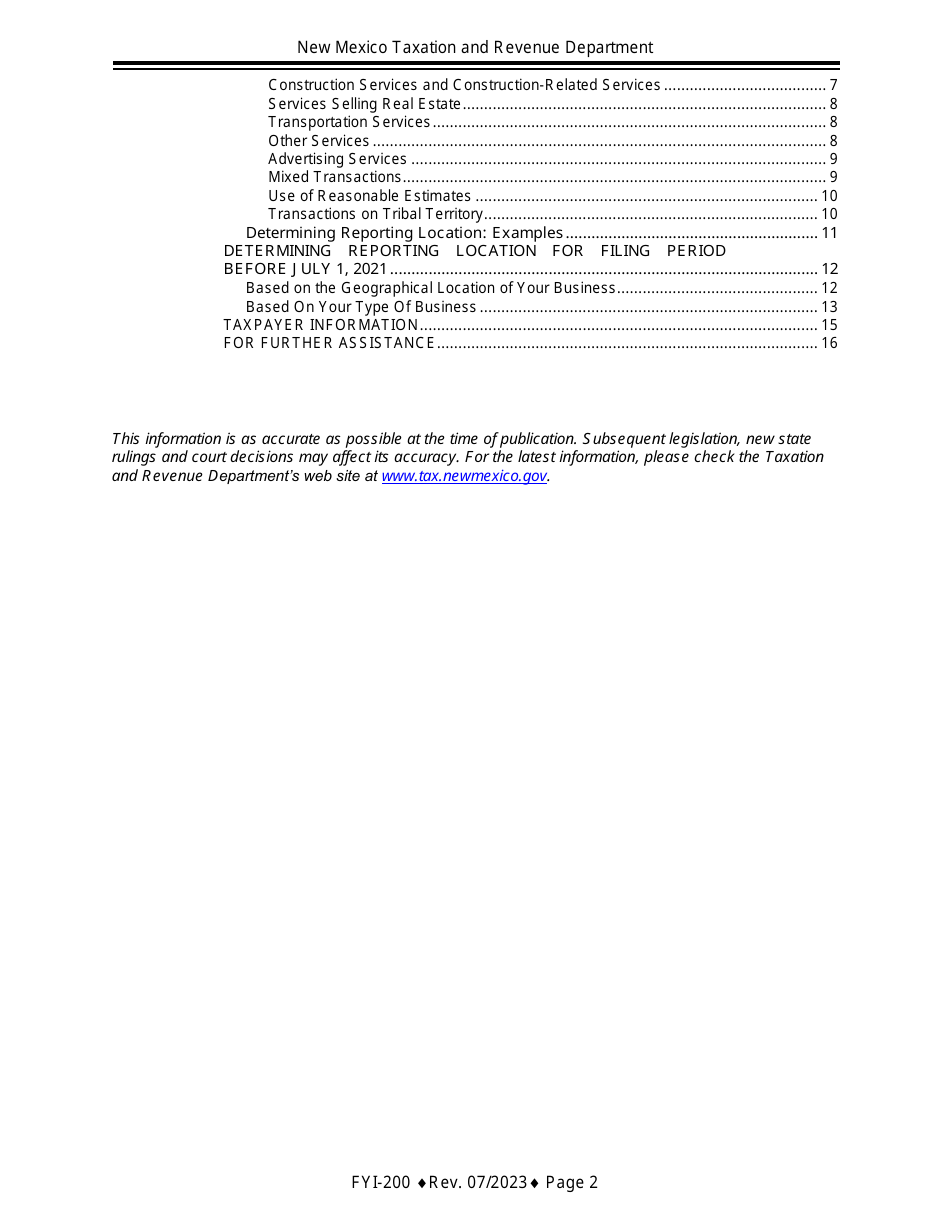 Instructions for Gross Receipts Reporting Location and the Appropriate Tax Rate - New Mexico, Page 2