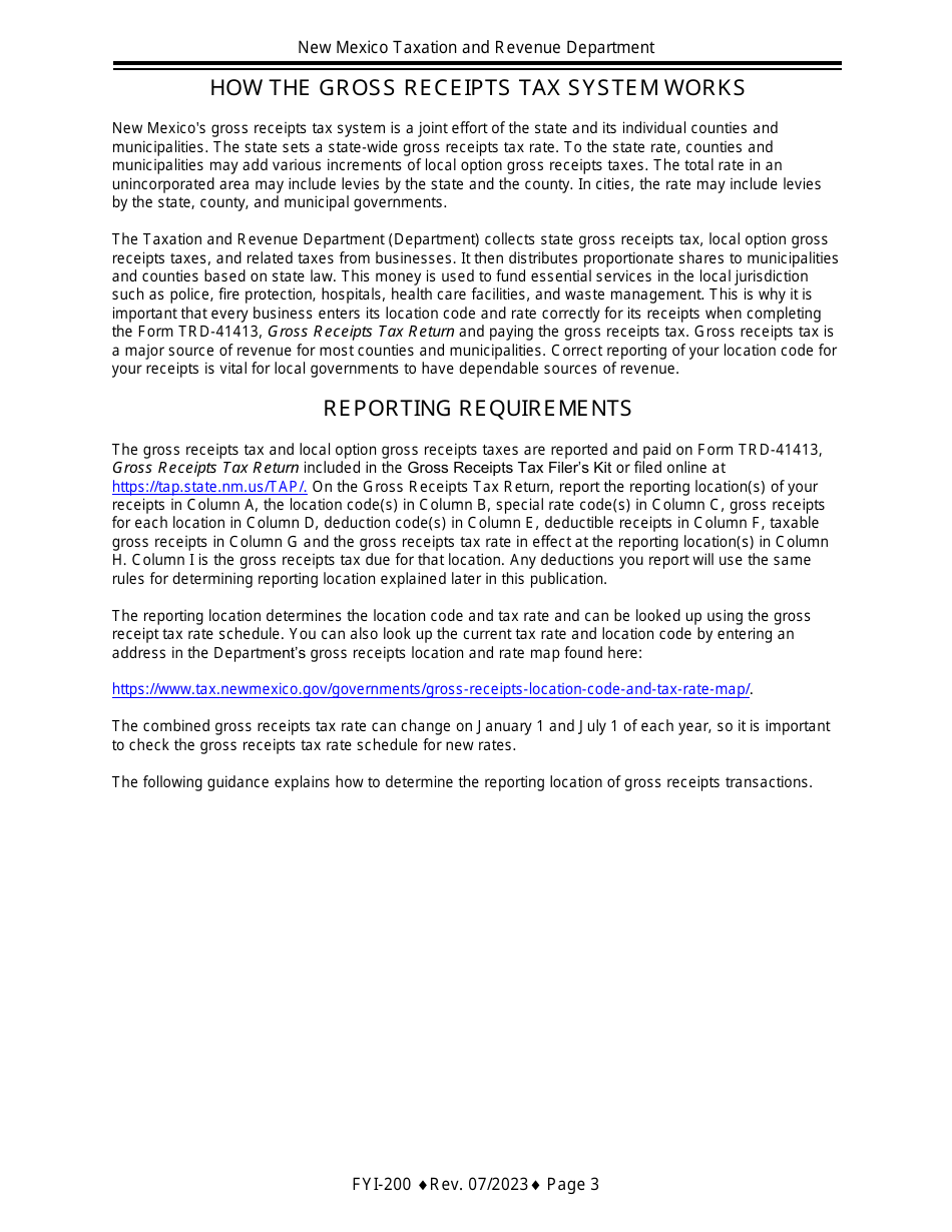 Instructions for Gross Receipts Reporting Location and the Appropriate Tax Rate - New Mexico, Page 3
