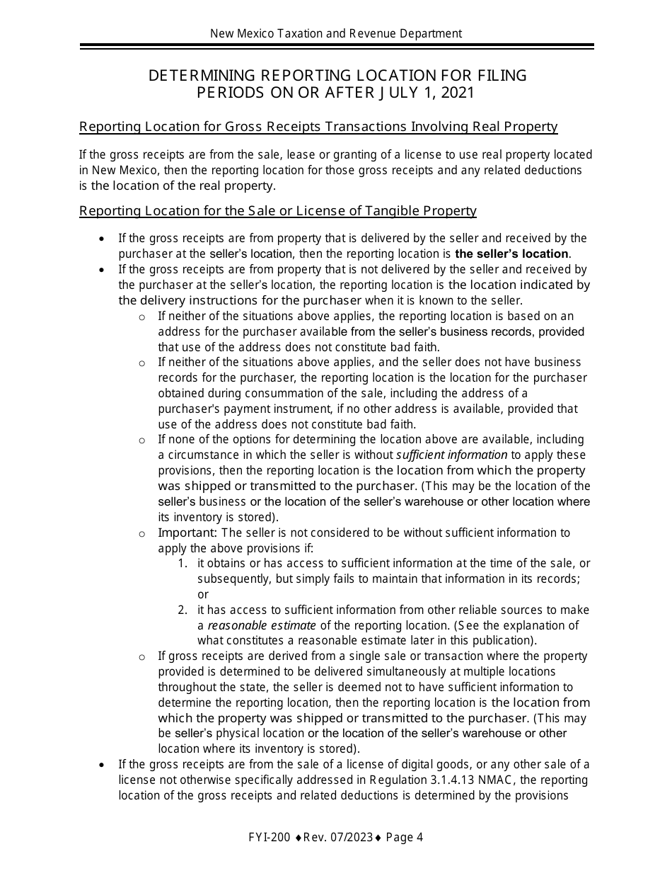 Instructions for Gross Receipts Reporting Location and the Appropriate Tax Rate - New Mexico, Page 4