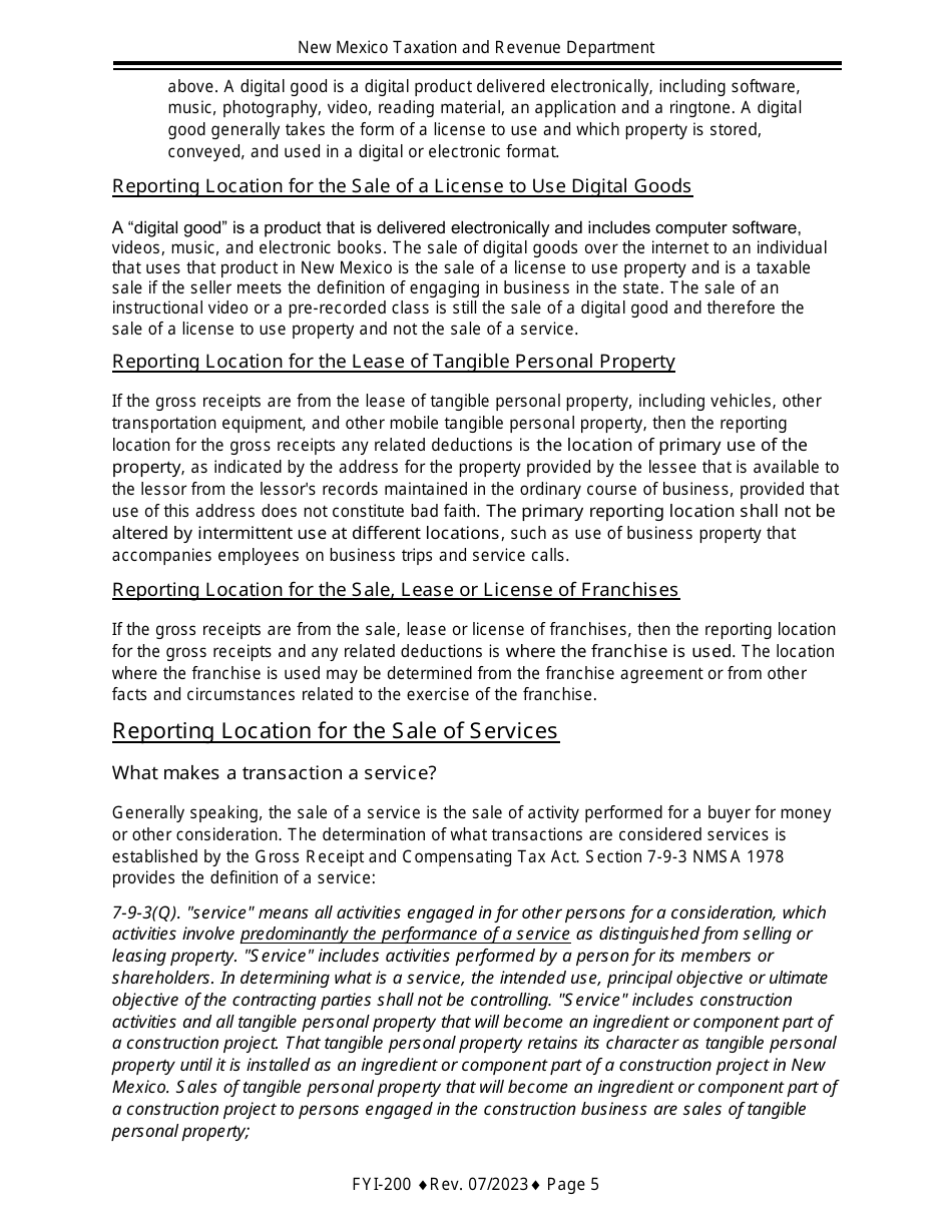 Instructions for Gross Receipts Reporting Location and the Appropriate Tax Rate - New Mexico, Page 5